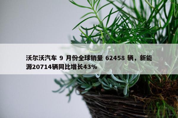 沃尔沃汽车 9 月份全球销量 62458 辆，新能源20714辆同比增长43%