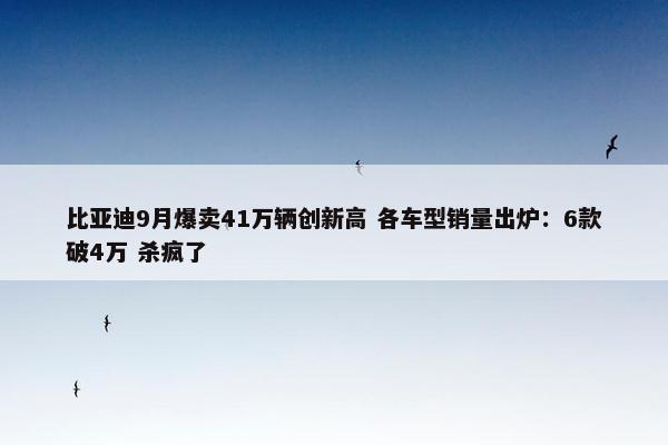 比亚迪9月爆卖41万辆创新高 各车型销量出炉：6款破4万 杀疯了