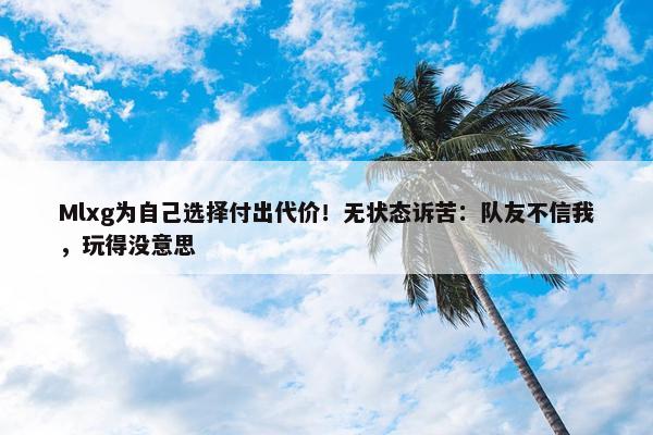 Mlxg为自己选择付出代价！无状态诉苦：队友不信我，玩得没意思