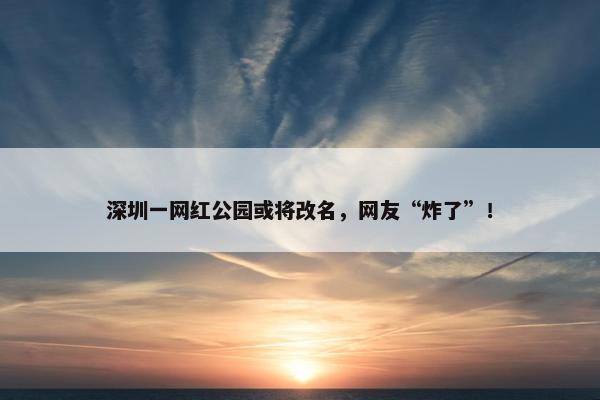 深圳一网红公园或将改名，网友“炸了”！