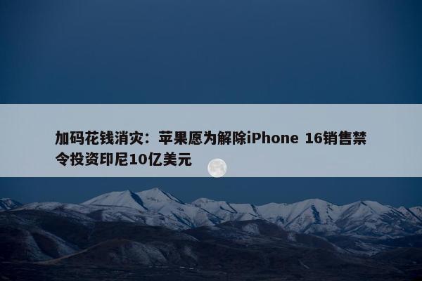 加码花钱消灾：苹果愿为解除iPhone 16销售禁令投资印尼10亿美元