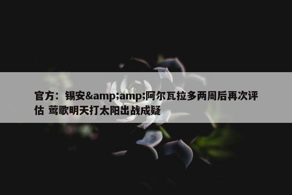 官方：锡安&amp;阿尔瓦拉多两周后再次评估 莺歌明天打太阳出战成疑