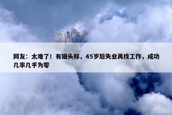 网友：太难了！有猎头称，45岁后失业再找工作，成功几率几乎为零