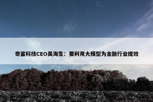 奇富科技CEO吴海生：要利用大模型为金融行业提效