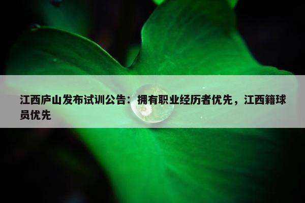 江西庐山发布试训公告：拥有职业经历者优先，江西籍球员优先