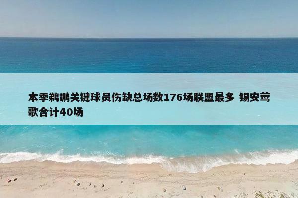 本季鹈鹕关键球员伤缺总场数176场联盟最多 锡安莺歌合计40场