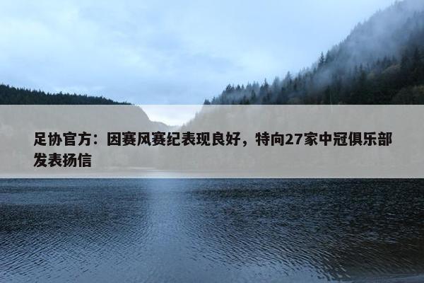 足协官方：因赛风赛纪表现良好，特向27家中冠俱乐部发表扬信