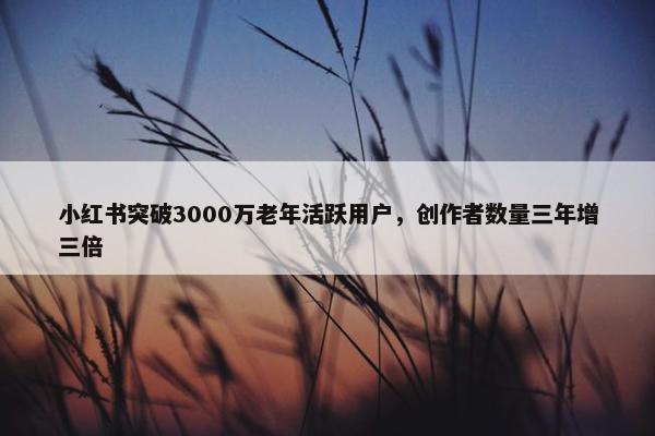 小红书突破3000万老年活跃用户，创作者数量三年增三倍