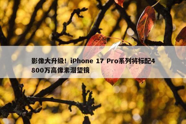 影像大升级！iPhone 17 Pro系列将标配4800万高像素潜望镜