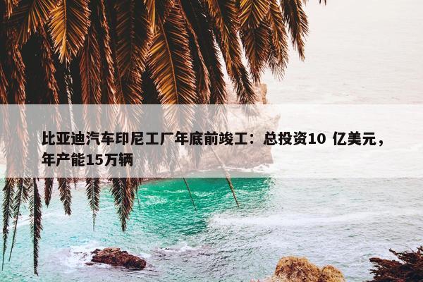 比亚迪汽车印尼工厂年底前竣工：总投资10 亿美元，年产能15万辆