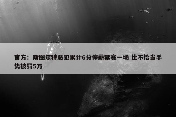 官方：斯图尔特恶犯累计6分停薪禁赛一场 比不恰当手势被罚5万